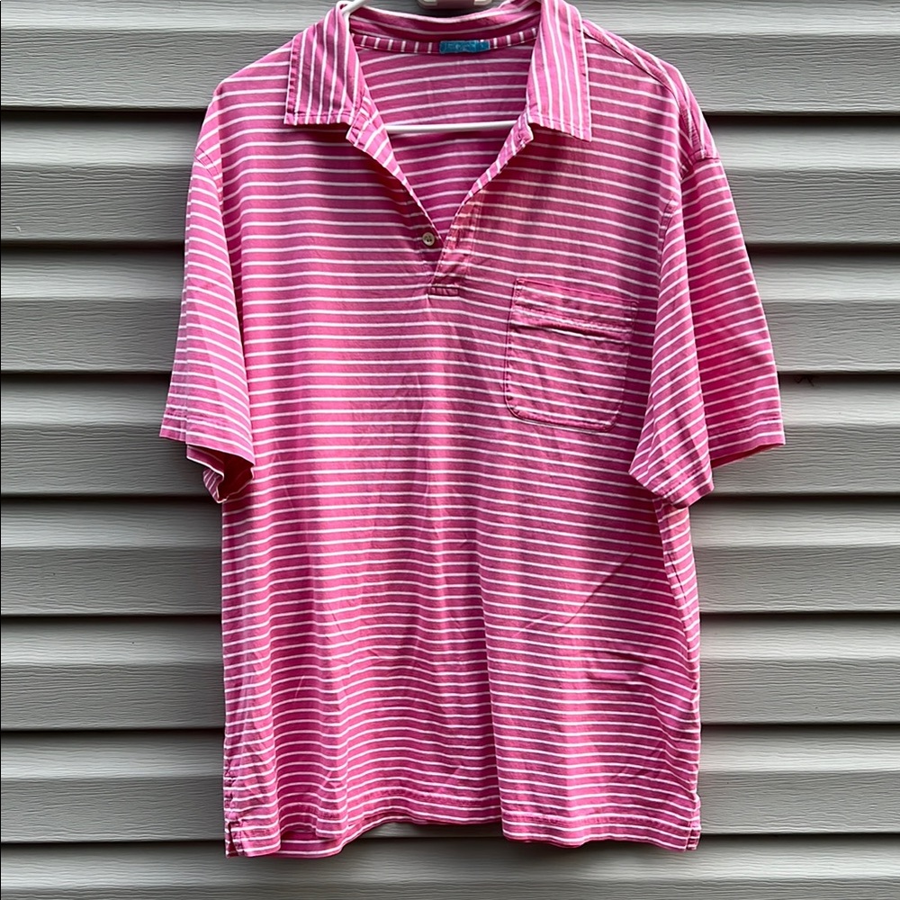 J. McLaughlin | Mens Pink White Stripe Polo Shirt size Extra Large